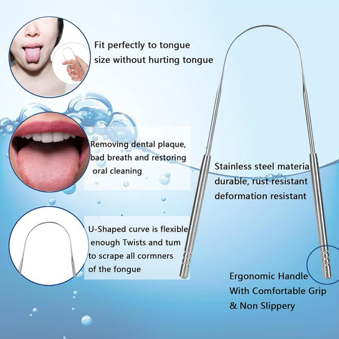 2Pcs Stainless Steel Tongue Scrapers,U Shaped Tung Scraper Tounge Scrapper Bad Breath Removal Oral Health Protection Tongue Cleaner...
