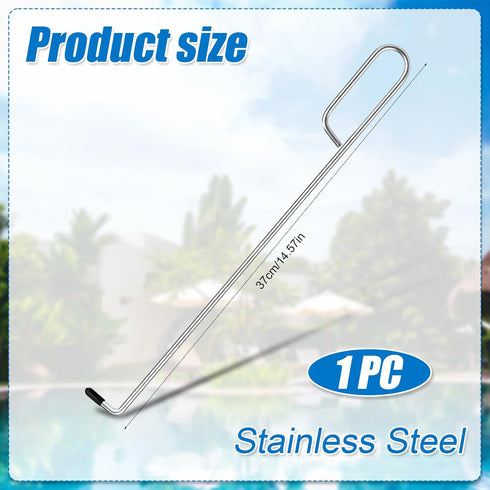Swimming Pool Skimmer Basket Hook, 14.57in Long Skimmer Lid Lifting & Remover Tool Stainless Steel Skimmer Basket Extension Handle Debris Cleaner ...