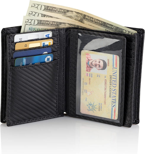 Stealth Mode Large Mens Bifold Wallet with ID Window and RFID Blocking (Carbon Fiber)...