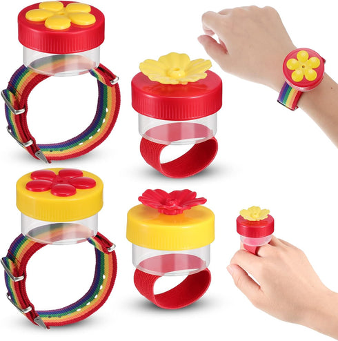 Zopeal 4 Pieces Hummingbird Wrist Feeder for Outdoor Hummingbird Hand Feeder Feeding Perch Hand Feed with Adjustable Strap Flower Hand Held Mini H...