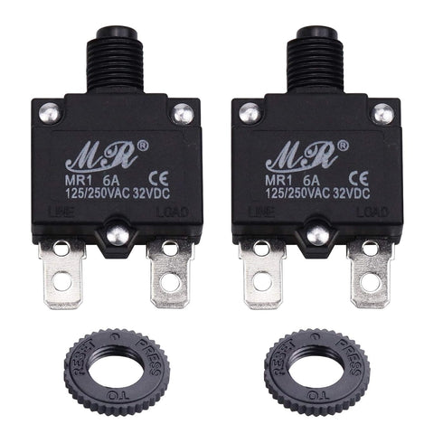 6 Amps Thermal Circuit Breakers, 125/250V AC 32V DC Push Button Manual Reset Overload Protector Circuit Breaker Switch 6A 5 Pack...