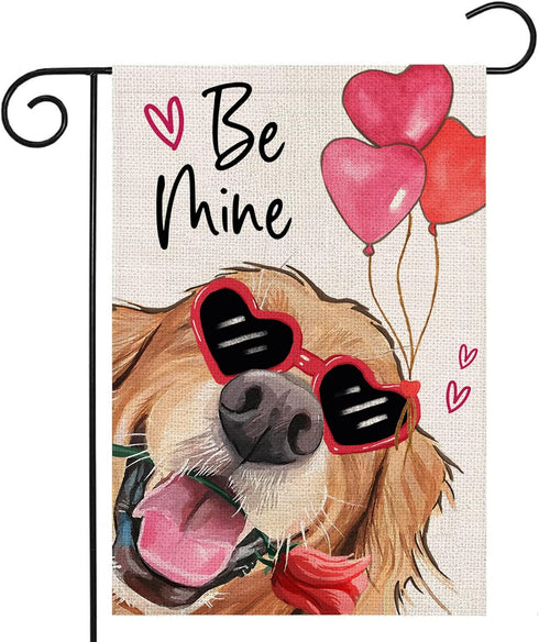Valentines Day Dog Be Mine Garden Flag 12x18 Double Sided,Golden Retriever with Balloons Small Yard Flag,Seasonal Outdoor Decor for Anniversary We...