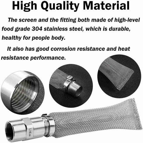 6-inch Bazooka Screen Boil Screen(1/2" NPT) with Pipe Fitting(1/2"x 1/2" Female NPT),Reusable Stainless Steel 304 Beer Filter Tube,Mash and Tun Bo...