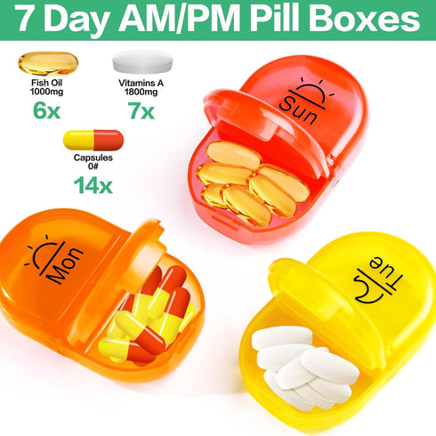 Serfeymi Weekly Travel Pill Organizer 2 Times A Day AM PM Upgraded Rainbow Pill Box 7 Day with Portable Zipper PU Leather Pill Case, Medicine Orga...