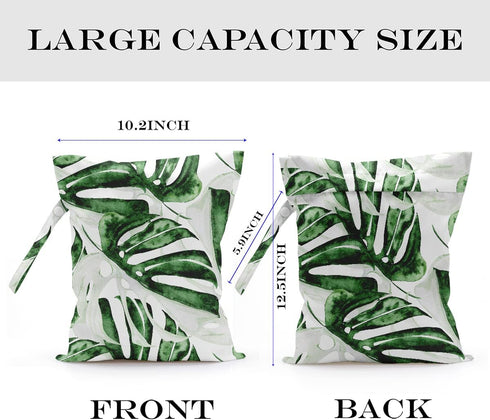 Wet Bag, Wet Dry Bag, Wet Bag for Swimsuit, Travel, Beach, Pool, Diapers, Dirty Yoga Gym Clothes, Makeup Bag, Waterproof Tropical Palm Leaves Deco...