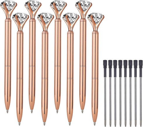 Bling Crystal Diamond Pen metal ballpoint pens for Office School with Reffills students gift, pack of 3 4 5 8 12 (8 rose gold)...