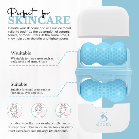 Ice Roller for Face and Eyes Facial Skin Care Tool 2-in-1 Ice Roller for Face & Eyes - Reduces Puffiness, Relieves Migraines, with Travel Case - I...
