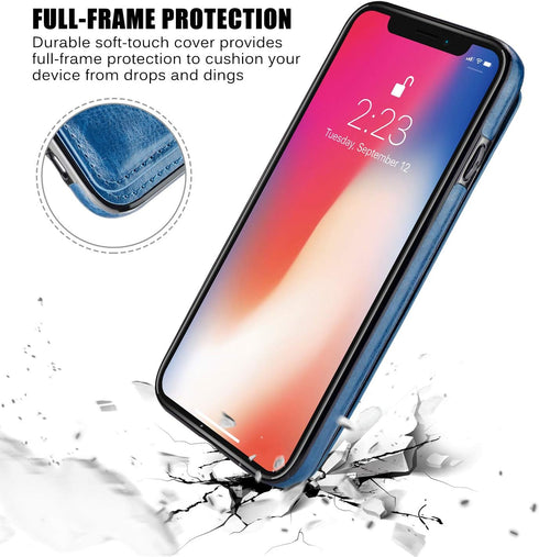 Wallet Case Compatible with iPhone X/XS,Slim Protective case with Card Holder,Premium PU Leather Card Slots Case with a Screen Protective Glass fo...