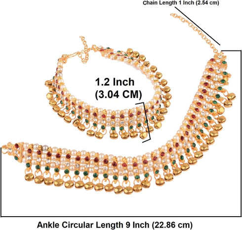 Efulgenz Indian Anklets for Women Payal Anklet Indian Gold Pearl Anklet Indian Ghungroo Anklets Crystal Ankle Bracelet Anklet Bells Indian Style A...