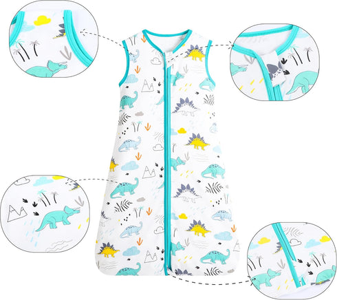 Baby Sleep Sack - 100% Cotton Wearable Blanket for Babies, 2-Way Zipper TOG 0.5,Dinosaur, 0-6 Months...