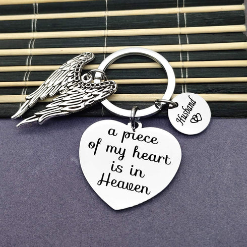 Vadaka Memorial Jewelry Gift Husband Memorial Keychain A Piece of My Heart is in Heaven Husband Keyring Sympathy Jewelry Remembrance Sympathy Gift...