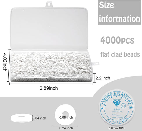 4000 Pcs White Clay Beads for Bracelets Making, Polymer Spacer Flat Beads DIY for Jewelry Necklace Earring Making Kit, Preppy Aesthetic Heishi Hes...
