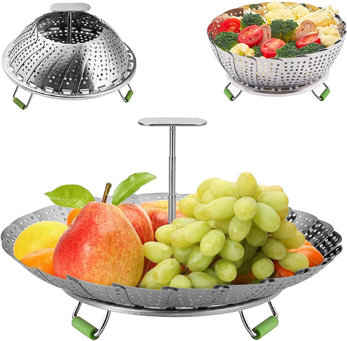 Vegetable Steamer Basket, Stainless Steel Folding Steamer, Insert for Veggie Fish Seafood Cooking, Expandable to Fit Various Size Pot(5.1" to 9")...