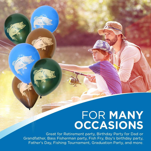 Gone Fishin' Party Balloons (6 pcs.)! 6-pack of 12" Latex balloons in 3 vibrant colors. Tone-matching| Largemouth Bass print on Both Sides. by Hav...