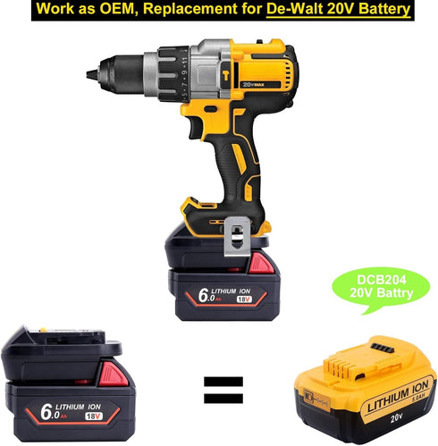 Biswaye Adapter Compatible with DeWalt 20V Max Tools, Compatible with Milwaukee M18 18V Battery to Replacement for DeWalt 20-Volt Battery, ML18DL ...