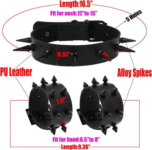 3 Pieces Punk Gothic Jewelry Accessories,Faux Leather Choker and PU Bracelet Cuffs Combo,Black Spikes Design...