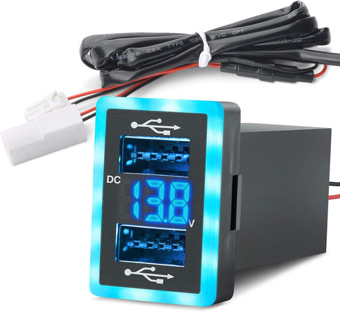 MICTUNING Upgraded Dual USB Port 6.4A QC3.0 Quick Charger with Blue LED Digital Voltmeter Replacement for Toyota, Compatible with Cellphone iPad P...