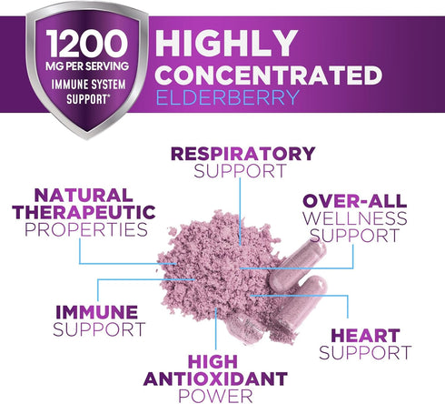 Elderberry Immune Support 10:1 Extract Capsules - Daily Immune Support Supplement for Adults, Natural Sambucus Black Elderberry Vitamins, Vegan Vi...