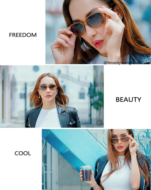 FEISEDY Vintage Square Polarized Sunglasses for Women UV400 Travel Driving Fashion Arcuate Sunglasses B2526...