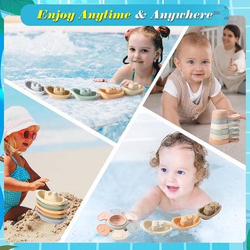 Bath Toys - Floating Boats with Bathing Spoon,Mold Free Baby Bath Toys for Kids Age 1-3,Pool Toys Toddler Age 1-3,Bath Tub Toys for Baby,Bath Toys...