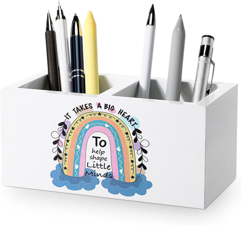 Maitys Teacher Appreciation Gifts Teacher Desk Organizer Wooden Pencil Holders Appreciation Pen Holders White Desktop Pen Organizer Teacher Desk D...