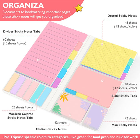 Sticky Notes Set, Post Self-Stick Notes Pads for Journaling Notebook Planner Study, Office Supplies College Essentials Back to School Supplies for...