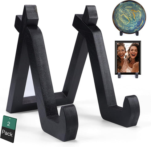 2 Pack Bamboo Plate Display Stand, 6 Inch Decorative Picture Frame Stand Square Plate Holder Display Stand Display Stand for Plates, Photos, Book,...