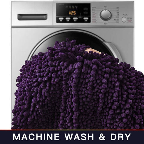 Walensee Bathroom Rug Non Slip Bath Mat (24x17 Inch Dark Purple) Water Absorbent Super Soft Shaggy Chenille Machine Washable Dry Extra Thick Perfe...