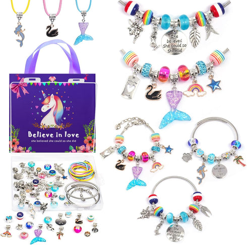 ZQFTZQ DIY Charm Bracelet Making kit - Jewelry Making kit Including Beads,Snake Chains,Bead Bracelet Unicorn Mermaid Easter Christmas Arts and Cra...