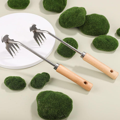 2pcs Upgrade Grass Puller Tool, Portable Multi-Purpose Manual Tool 4-Teeth with Wooden Handle, for Gardening Farm Yard Backyard...