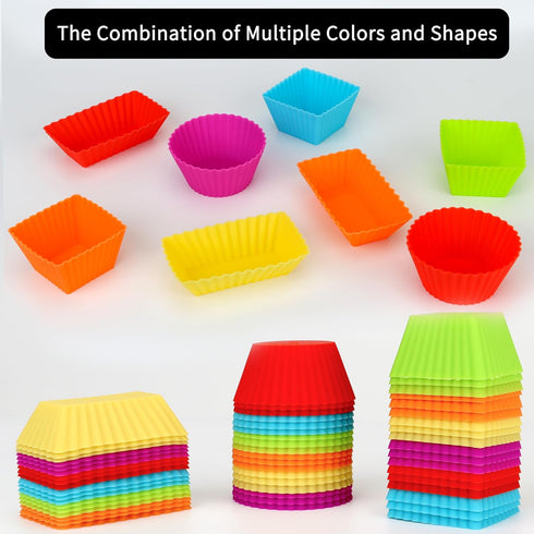 54 pcs Reusable Silicone Cupcake Baking Cups Dulinkas Non-Stick Muffin Liners Molds Sets Bento Box Dividers Pastry Cake Molds 3 Shapes Multicolor ...