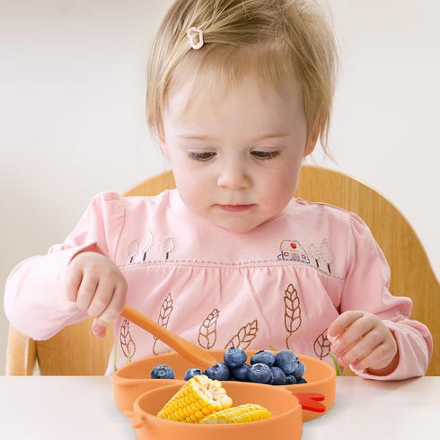 Powerful Suction Plates for Baby and Toddler,Baby Divided Plate,Thanksgiving Plates with Fork and Spoon,Duck Baby Plate Non-Slip,BPA Free,Microwav...