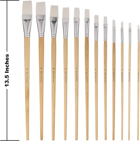Jerry Q Art 12 PC White Synthetic Hair Flat Brush Set with Long Wood Handles for Watercolor and Acrylic JQ66051...