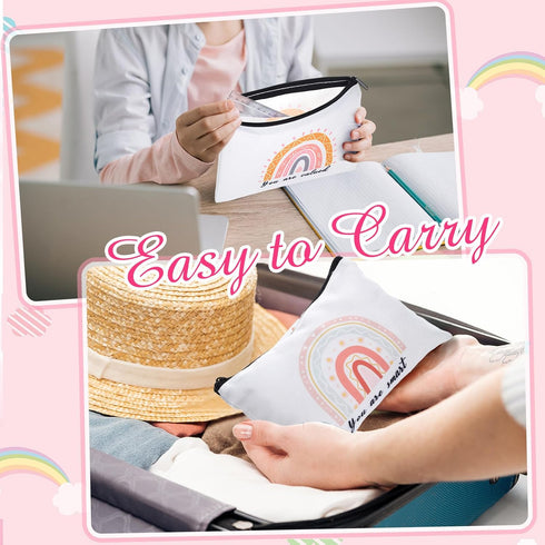 24 Pcs Rainbow Cosmetic Bags Motivational Quotes Makeup Bag Inspirational Makeup Pouch with Zipper Inspirational Gifts for Women Coin Purse for Te...