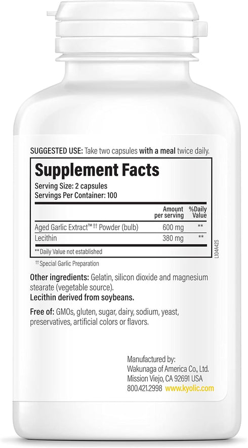 Kyolic Aged Garlic Extract Formula 104 Cholesterol Health, 200 Capsules (Packaging May Vary)...