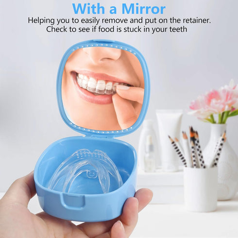 Retainer Case,Mouth Guard Case,Denture Case,Orthodontic Aligner Case With Mirror and Ventilation Holes Night Guard Case,Sky Blue...