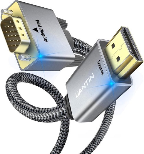 HDMI to VGA Cable Adapter 3.3FT |Anti-Interference Gold-Plated Plugs| 1080P Aluminum HDMI Source to VGA Display Braided Cord (Male to Male) for PC...