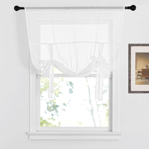 NICETOWN Tie Up Curtain for Small Windows - Pure White Bathroom Linen Curtain Textured Adjustable Roman Shade for Kitchen/Camper RV/Living Room, 4...