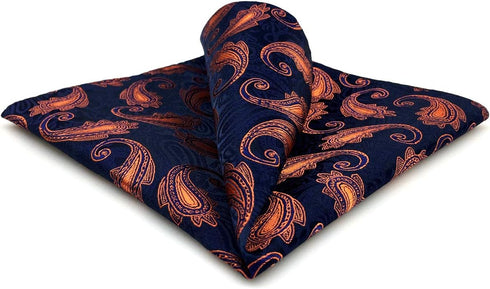 SHLAX&WING Paisley Navy Blue Orange Yellow Handkerchief Mens Ties Silk...