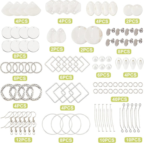 SUNNYCLUE 1 Box DIY 10 Pairs Flat Round Charms Square Linking Rings Earring Making Kit Natural Seashell Charms for Jewelry Making Glass Pearl Bead...