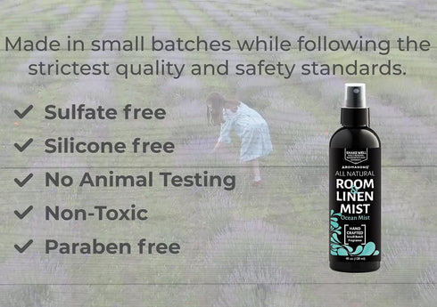 Aromasong All Natural Ocean Mist Room & Linen Spray For Pillows and Sheets - Odor Eliminator Bed Spray Air Freshener All Natural Essential Oil Spr...