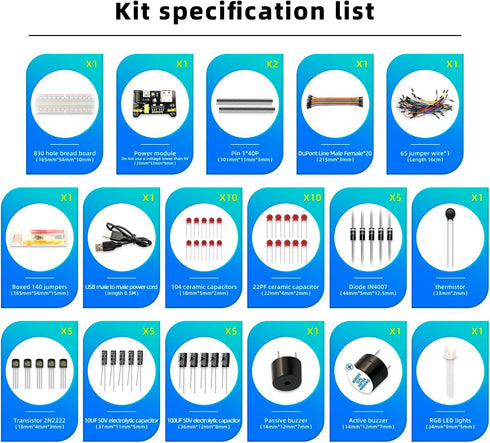 Electronics Component Kit?37 Values Total 480 Pcs Electronic Component Assortment Kit with Power Supply Module 830 tie-Points Breadboard Compatibl...