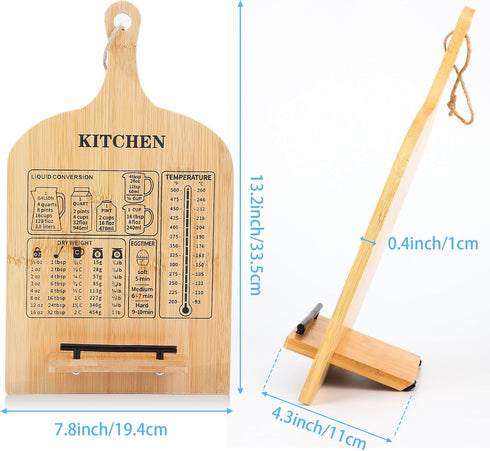 Cookbook Stand, Wooden Cookbook Holder with Measurement Conversion Chart, Adjustable and Dismantle Cook Recipe Book Stand, Cookbook Holders for Ki...
