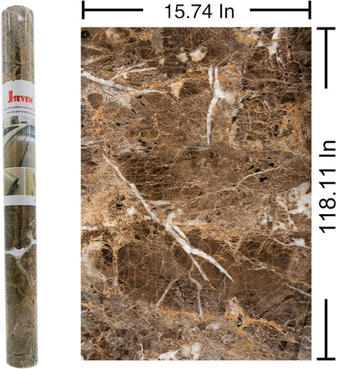 JSEVEM Brown Marble Wallpaper Peel and Stick Vinyl Granite Contact Paper Self Adhesive Wall Paper Stickers for Kitchen Countertop Cupboard (15.74"...