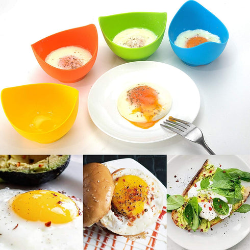 Egg Poacher - KRGMNHR Poached Egg Cooker with Ring Standers, Silicone Egg Poacher Cup for Microwave or Stovetop Egg Poaching, with Extra Oil Brush...