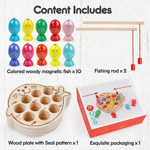 Magnetic Wooden Toys Fishing Game,Toddler Magnetic Fishing Toys Wood Puzzle Montessori Preschool Educational Activities Learning Hand-Eye Coordina...