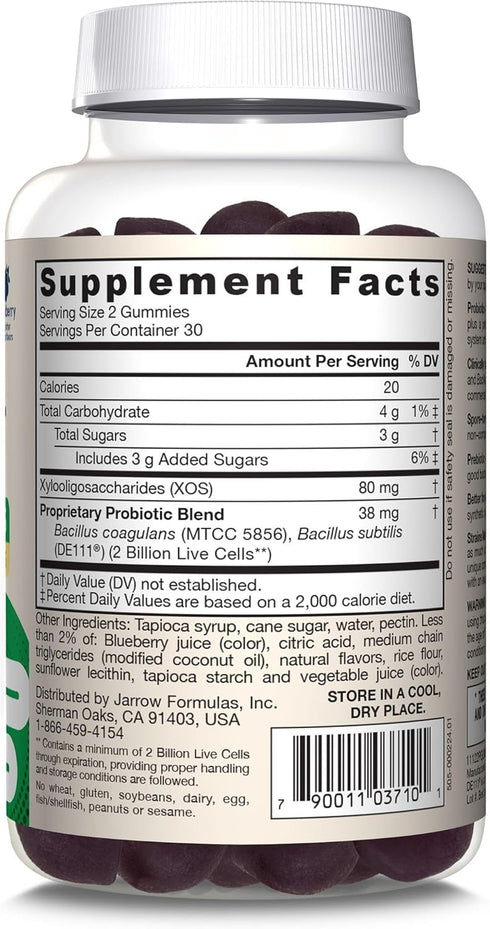 Jarrow Formulas Probiotic+ Prebiotic 2 Billion Live Cells Supplement, Digestive Health and Immune Support, 60 Blackberry Flavor Probiotic+ Prebiot...