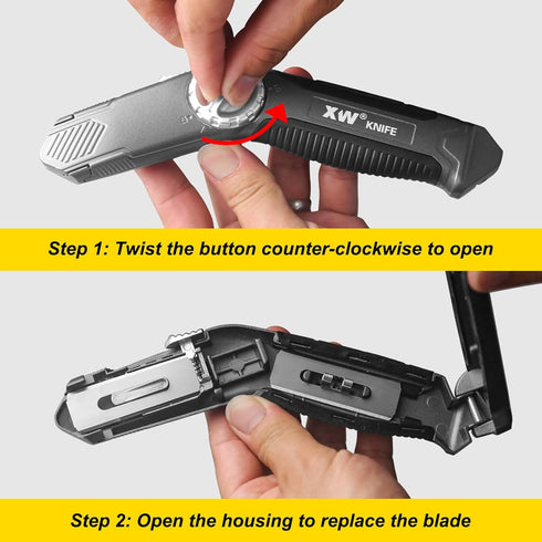 XW Retractable Carpet Knife with Twist-lock Design, Heavy Duty Zinc Alloy Knife with Blade Storage, Extra 5 Blades Included....