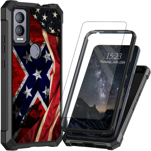 for Cricket Magic 5G Phone Case/AT&T Propel 5G Phone Case with Tempered Glass Screen Protector Dual Layer Structure Protection Shockproof TPU Bump...