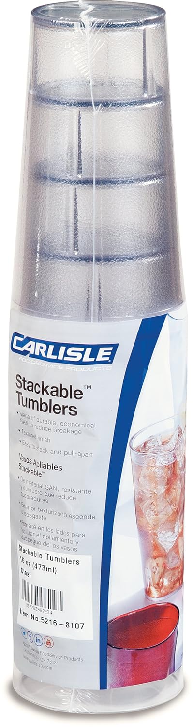 Carlisle FoodService Products 52168107 Stackable ShatterResistant Plastic Tumbler, 16 oz., Clear (Pack of 6)...